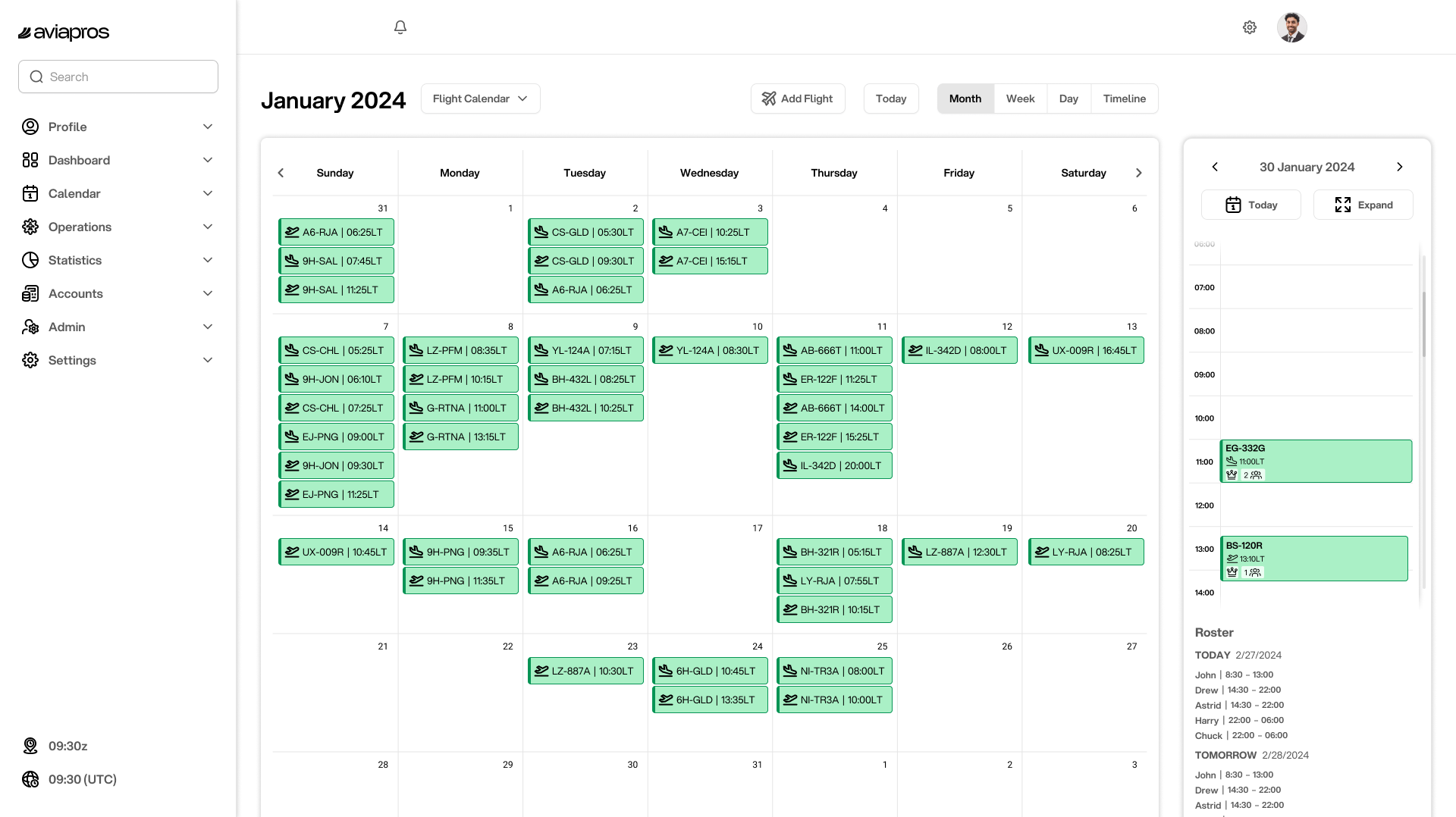 Aviapros Operations Management Event Calendar